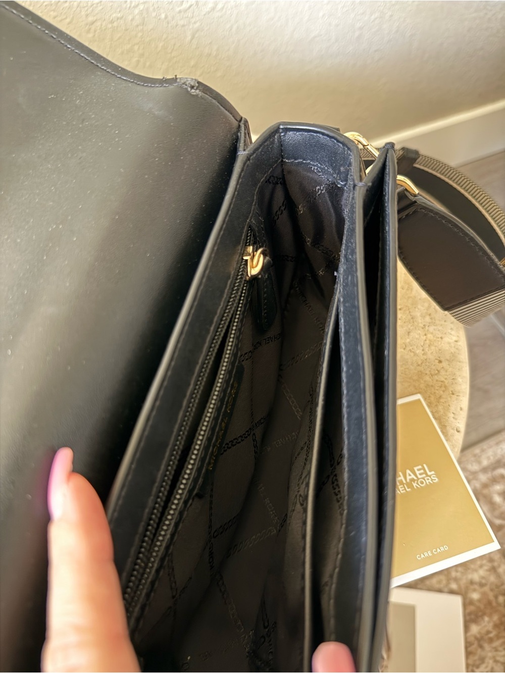 Michael Kors Black Leather Shoulder Bag Wide Strap Gold Hardware NWT - Picture 8 of 14